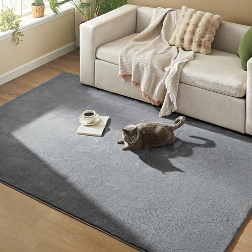 SONGMICS Teppich, 160 x 230 cm, Wohnzimmerteppich, Rutschfester Teppich, Dekoration, für Wohnzimmer, Schlafzimmer, maschinenwaschbar, modern, Taubengrau TAR013G01