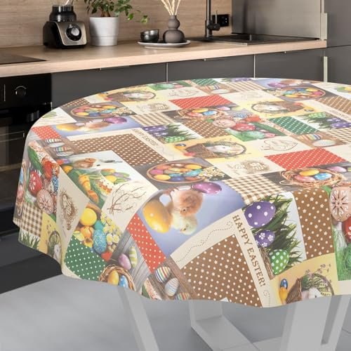ANRO Ostara Nappe en Toile cirée, Lavable, pour Table de Jardin, extérieur et intérieur, Ronde, 140 cm