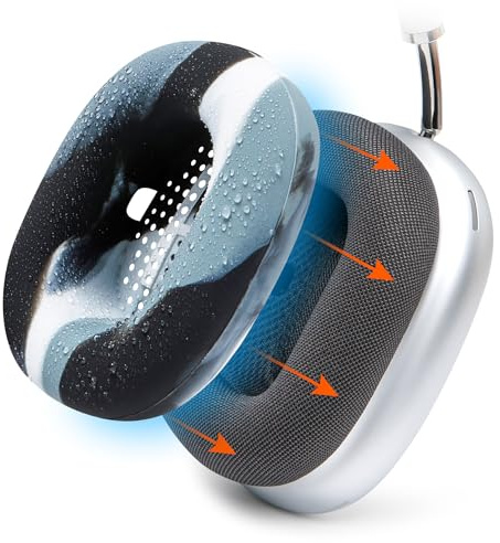 WC SweatZ Max – Copri Auricolari Antisudore Brevettati Compatibili con AirPods Max 1 (Non Adatto ad AirPods Max 2) di Wicked Cushions | Antisudore & Lavabile | Protezione Totale | Marmo