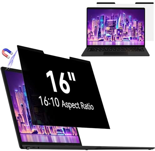 Filtro de privacidad magnético de 16 pulgadas aspecto 16:10 para ordenador portátil, compatible con HP/Dell/Acer/Lenovo/Thinkpad/Samsung/ASUS, Desmontable Anti-Luz Azul Premium Protector de pantalla