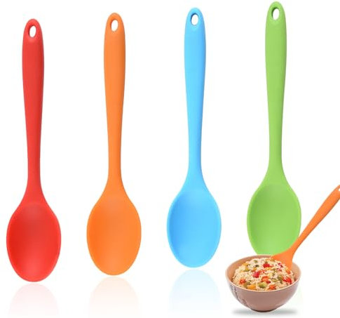 4PC Silicone Mixing Spoons - Heat-Resistant, Nonstick, Food Grade, Serving Soup Spoons