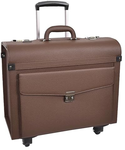 Maletín de piloto de cuatro ruedas de piel sintética ligera para cabina Commander, Brown, Carry-on, Estuche Pilot