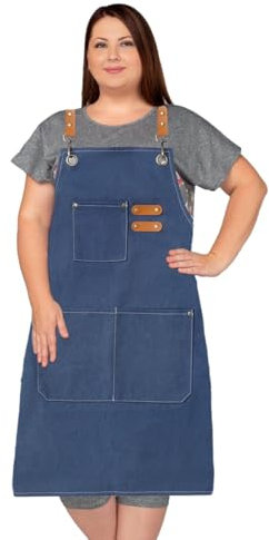 King Mills Plus Size Aprons For Men Women With Large Pockets, Cotton Canvas Cross Back Adjustable Apron, Also For Welding, Wood Working And Metal Working, And Can Be Carpenter or Pottery Apron. NVY