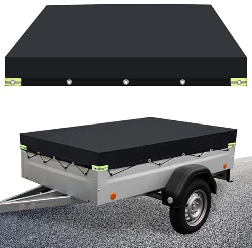 Goviox Anhänger Plane, Anhängerplane Flachplane mit Planenseil, 208x114x13cm, Verstärktes 600D Oxford Anhängerplane, Wasserdicht, Reflexstreifen, Abdeckplane Anhänger für 750kg PKW Hänger (Schwarz)