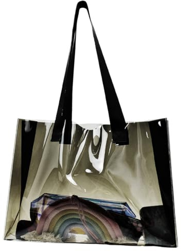 OVBOVA Transparent PVC Bärväska, Stadium Approved, Klar Väska, Damer, Transparent Bärväska för Arbete, Sport, Konserter, Gym, Shopping, Svart, Transparent