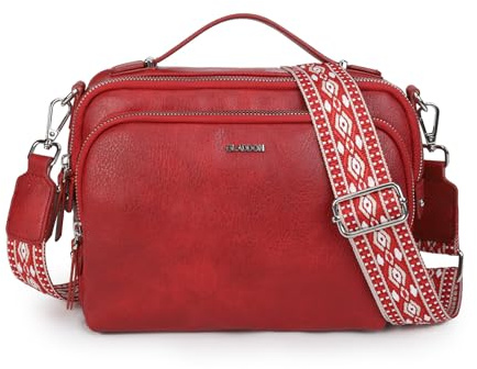 Gladdon Umhängetasche Damen, Schultertasche mit Reißverschluss, Crossbody Bag, Leder handtasche klein, Breite Schultergurte Jacquard-Gewebe