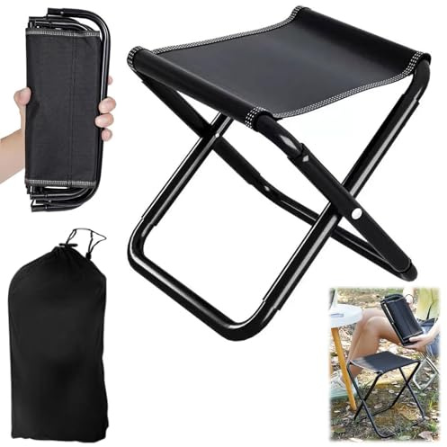 FUYTSUO 2 Pezzi Sgabello Pieghevole Portatile, Sgabello Pieghevole Campeggio, Mini Sedia Pieghevole per Esterni, per Escursioni Pesca Campeggio, Pieghevole con Borsa di Stoccaggio (Nero)