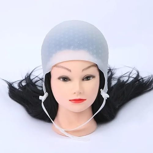 Cuffia per Meches Berretto professionale for colorare i capelli da barbiere Cappellino in silicone con ago for tinture for capelli Cappello Strumenti for acconciature for salone di bellezza.(White)