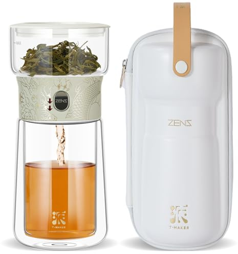 ZENS theiere con infusor, mágico de un solo toque tetera de cristal para té de hojas sueltas sin daños, máquina de té fresca con taza térmica y bolsa de té portátil, para regalo
