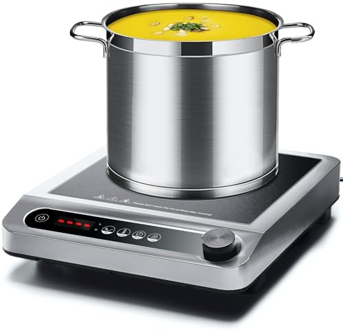 AMZCHEF Commercial Induction Cooktop, 1800W Countertop Burner with 18 Power&Temperature Setting, Double IGBT, Timer, Safety Function, Stainless steel Electric Hot Plate for Restaurant, Kitchen, Hotel
