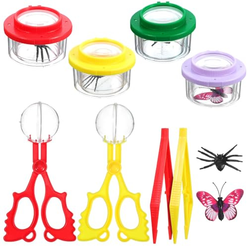 KONTONTY Caja Visor Insectos con Lupa Transparente Kit Observación con Pinzas y Clips para Exploradores Colección y Estudio de Insectos