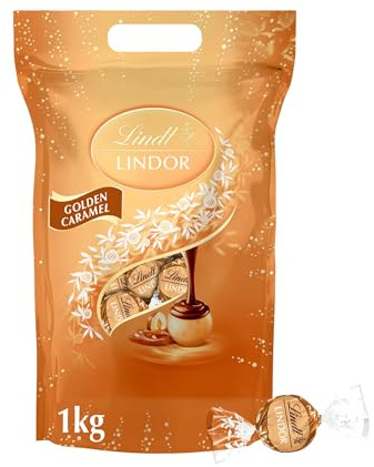 Lindt Schokolade | LINDOR Golden Caramel & Haselnuss | 1kg | 80 Kugeln in feiner Vollmilch-Schokolade g | Schokoladen-Geschenk zum Teilen