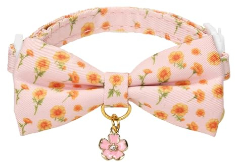 Petiry vibrerande katthalsband med rosett och breakaway-säkerhetsspänne, polyester rodnad rosa kattunge halsband, paket med 1, orange ringblomma tryck