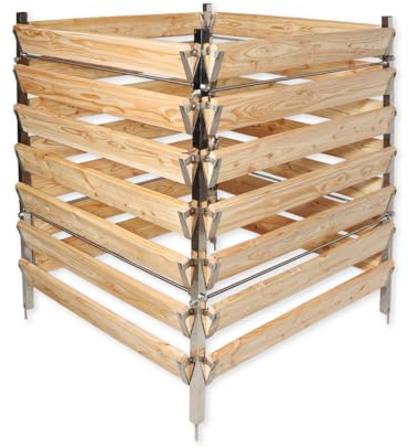 Gartenwelt Riegelsberger Elegante compostiera in legno di larice con pali in acciaio inox, compostiera da giardino singola ca. 120 x 120 cm, altezza 100 cm, stabile e durevole