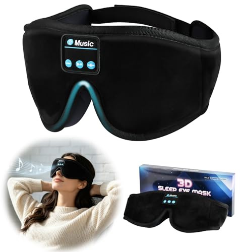 KARFUN Masque de Sommeil avec écouteurs Bluetooth V5.4, Occultant Lavable | 100% coton, Masque de Nuit Sans Fil peut Jouer 15 Heures Casque pour les Voyages, la Sieste, le Travail Posté