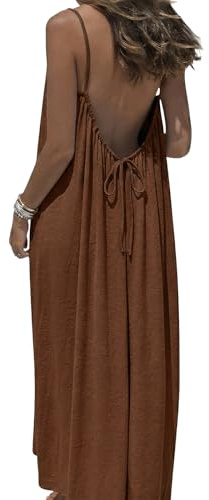 XquiziFit Women's Backless Cami Maxi Dress Spaghetti Strap Beach Dress Loose Vacation Sundress