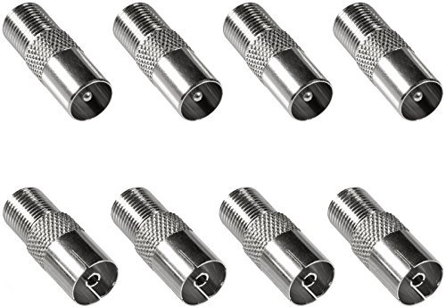 POPPSTAR 8x SAT Adapter Koax Antenne (4x F-Buchse auf IEC Antennenstecker, 4x auf Antennenbuchse), Coax Kupplung für Koaxialkabel - Antennenkabel, silber