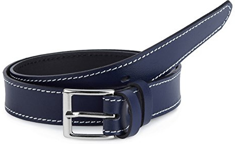 Ladeheid Cintura per Bambini in 100% Vera Pelle K1D5 (Blu Marino/Bianco, 55 cm, Lunghezza totale 74 cm)