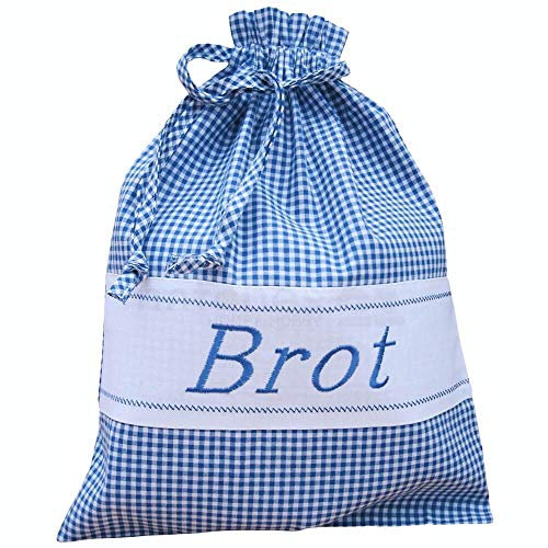 Bolsa de pan estilo rústico de tela azul y blanco a cuadros, con texto bordado de pan, bolsa de tela de 30 x 40 cm, para almacenamiento sostenible de pan, bolsa de almacenamiento, como bolsa con