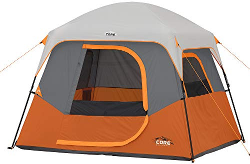 CORE 4 Person Cabin Tent | Portable Family Tent with Carry Bag for Outdoor Car Camping | Included Gear Loft for Camping Accessories