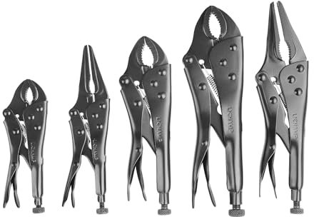 Lichamp 5PCS Vice Locking Pliers Set, 10 9 7 6 5 inches Curved Jaw Vise and Curved Jaw Grip Pliers Set
