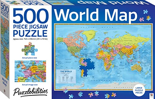 Hinkler - Puzzlebilities World Map 500-Piece Jigsaw Puzzle - Educational Home Learning Puzzle - Kids Toys - Gifts for 6 Year Olds - STEM Toys for Kids