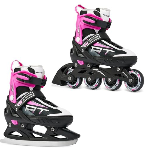 RAVEN Profession Pattini in linea Inline Skates per bambini e adulti OPZIONALE 2in1 con Pattini da ghiaccio regolabili (Black/Pink con pattini di figura, 38-42 (25cm-27,5cm))