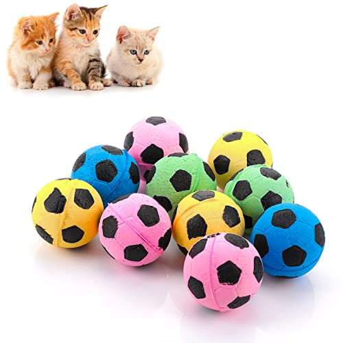 Molain Schaumstoffschwammbälle Katzenspielzeug, 10 Stück Fußball Katzenbälle Große Katzenspielzeug Bälle Katzenspielspielzeug Katzen Interaktives Ballspielzeug Indoor Outdoor 4cm, Blau, Rosa, Gelb