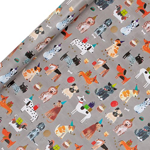 Glick Luxury Roll Wrap, Dog Lovers Wrapping Paper, Perfect for Gift Wrapping Presents of all Shapes and Sizes, Dogs Roll Paper, 4 metres x 70 cm, Grey