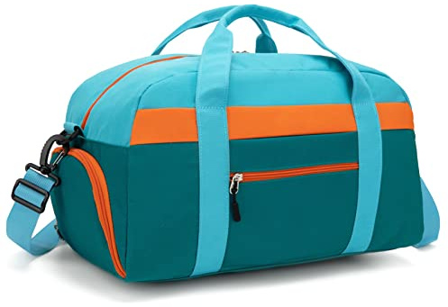 HawLander Kids Duffle Bag for Boys or Girls, Fit Sports Practice, or Overnight Travel Weekend (Blue Green)
