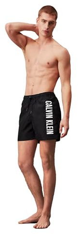 Calvin Klein Herren Badeshorts Medium Drawstring Mittellang, Schwarz (Pvh Black), L