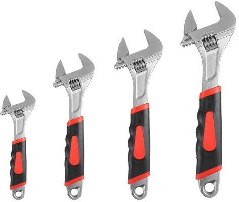 AHAQU 4PCS Adjustable Spanner Set, 4 Sizes Heavy Duty Adjustable Wrench Set Include 6in/8in/10in/12in, Metric & SAE Carbon Steel Shifter Spanners with Soft Grip Handle for Maintenance Repair