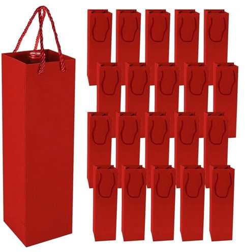 Weinflaschenbeutel aus Kraftpapier, flaschentüten Geschenktüte mit Griff, 20 Stück Kraft-Wein-Organizer für Hochzeit, Party geschenktüten Flaschen(Rot)