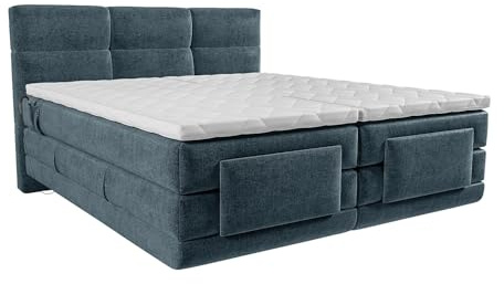 Vente-unique - Ensemble Complet boxspring tête de lit capitonnée + sommiers Relaxation électrique + Matelas + surmatelas - 2 x 90 x 200 cm - Tissu - Bleu - LODI de Palacio
