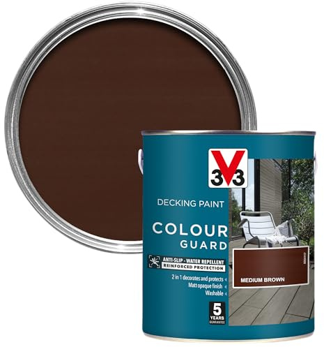 V33 Colour Guard Decking Paint - 5-Year Guarantee - Anti-Slip - UV-Resistant - Medium Brown 2.5 Litres