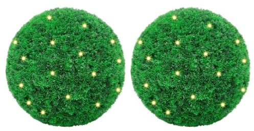 vidaXL Bolas de boj Artificial con Luces LED 2 Unidades 45 cm, topiario de Bolas Artificiales, topiario de boj Artificial, Bola de boj Falsa