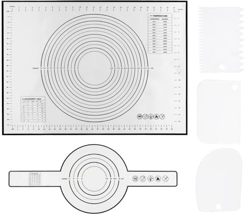 Beylce Silicone Baking Mat, Non-Stick Non-Slip Silicone Mat, Large, 70 x 50 cm, Dough Mat with Measurement and 3 Pieces Dough Card, 1 Piece Bread Sling for Fondant, Pizza, Bread, Mat, BPA Free