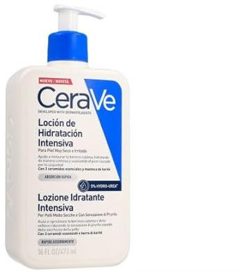 CeraVe Intensive Feuchtigkeitslotion für sehr trockene und gereizte Haut, stellt die Schutzbarriere wieder her, angereichert mit ätherischen Ceramiden und Sheabutter, 473 ml
