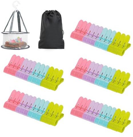 Realjoy 48PCS Clothes Pegs for Washing Line, Plastic Clothes Pegs with Bag, Strong Grip, Non Slip Laundry Pegs for Clothing, Towels, Sheets, Photos (4 Colors)