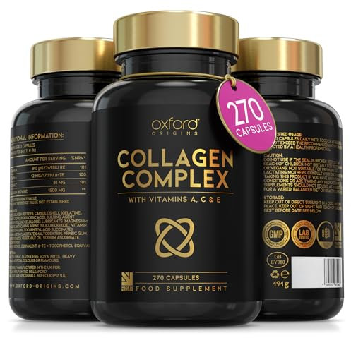 Advanced Collagen Complex | 1593mg Vitamin Boosted Complex for Glowing Hair, Skin & Nails | 270 High Strength Capsules | Premium Collagen Supplements for Women & Men, Made in The UK