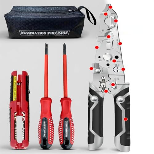 Pince à dénuder les fils électriques, multifonction en acier inoxydable,avec inclus un outil à dégainer les cables électriques et coaxes, 2 tournevis isolés