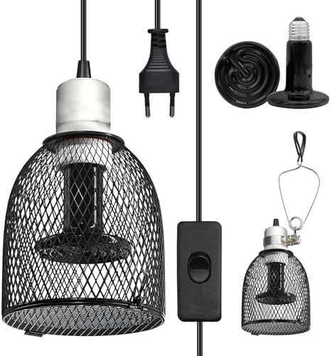 GOEDCH Lampe chauffante pour reptiles Lampe ch auffante pour reptiles avec panier de protection, Lam pe chauffante en céramique E27 avec articulation pivotante à 360° pour tortues, lézards, serpents