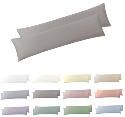 Nesture Seitenschläferkissen Bezug 40 x 145 2er Set - Kissenbezug 40x145 cm Grau, 100% Jersey Mikrofaser kopfkissenbezug mit Reißverschluss, Weich und Bügelfrei
