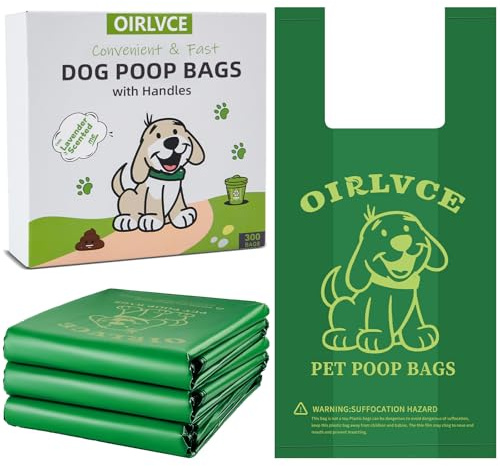 OIRLVCE 300 Dog Poo Bags with Handles, Easy-Tie Pet Poop Bags