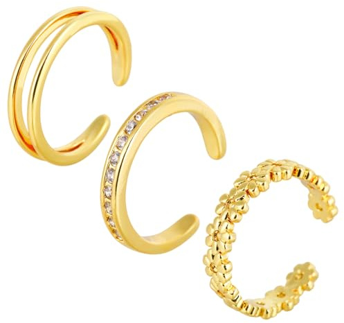 Mikovivi 3 Stück Zehenringe für Damen, 3 Stile Vergoldetes Verstellbares Set mit Offenen Zehenringen Stilvoller Fußschmuck für den Sommerstrand Damenaccessoires (Gold)