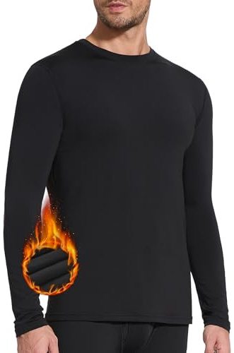 SIHOHAN Men's Thermal Long Sleeve Top,Crew Neck Base Layer Fleece Lined Winter Underwear Shirts for Outdoor Running Hiking (Black,XXL)