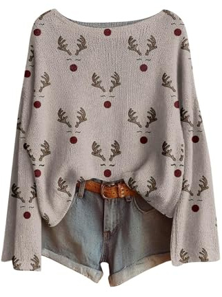 Générique Sweat-Shirt Femme décontracté à Manches Longues en Tricot ajouré Confortable pour Tenue Quotidienne élégante et détendue (Light Gray, XL)