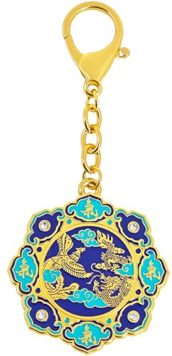 Feng Shui Dragon & Phoenix Life Force Amulet Powerful Energy Good Luck Keychain Talisman