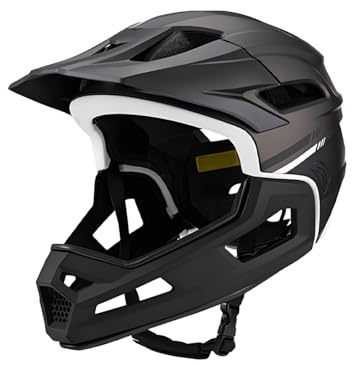 Full Face Mountain Bike Helmet, Protective Cycling Helmet for Adults, Removable Chin Bar & Visor, Adjustable Cycling Head Gear with Ventilation for Adults Cyclists Beginners Professionals