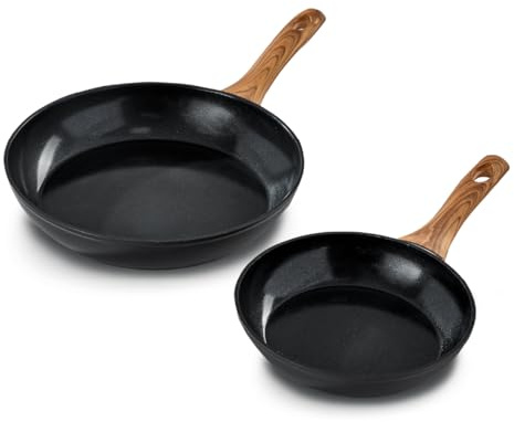 Blackmoor 2-Piece Frying Pan Set/Non-Stick Ceramic-Coated Skillet Duo with Wood Effect Handles, PFAS-Free 20cm & 28cm Pans, All Hob Compatible/Sherwood Classic Range 68299